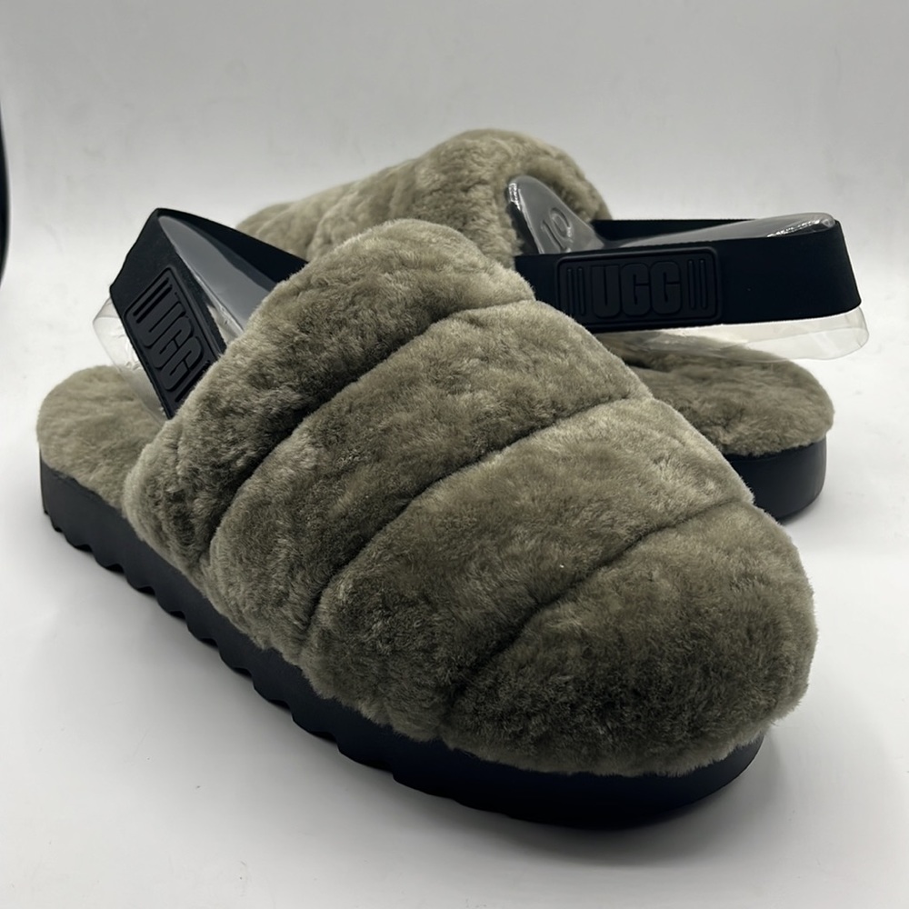 UGG Super Fluff Olive Green Sheepskin House Slippers